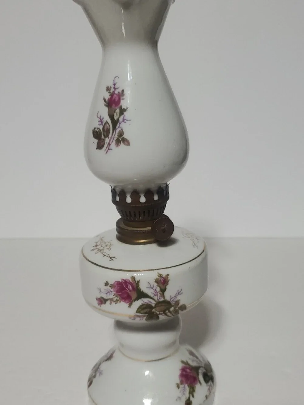 Vintage Tilso Japan Miniture Porcelain Floral Oil Lamp